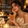 amore bloom 2nd image Golden Aura Amore Bloom Extrait de Parfum campaign model holding luxury vanilla perfume for women