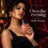 bella donna 2nd image Golden Aura Bella Donna Extrait de Parfum campaign model holding luxury floral perfume for women