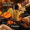 Passion perfume notes breakdown featuring mandarin orange, bergamot, orange blossom, jasmine sambac, Madagascar vanilla, and ambergris by Golden Aura