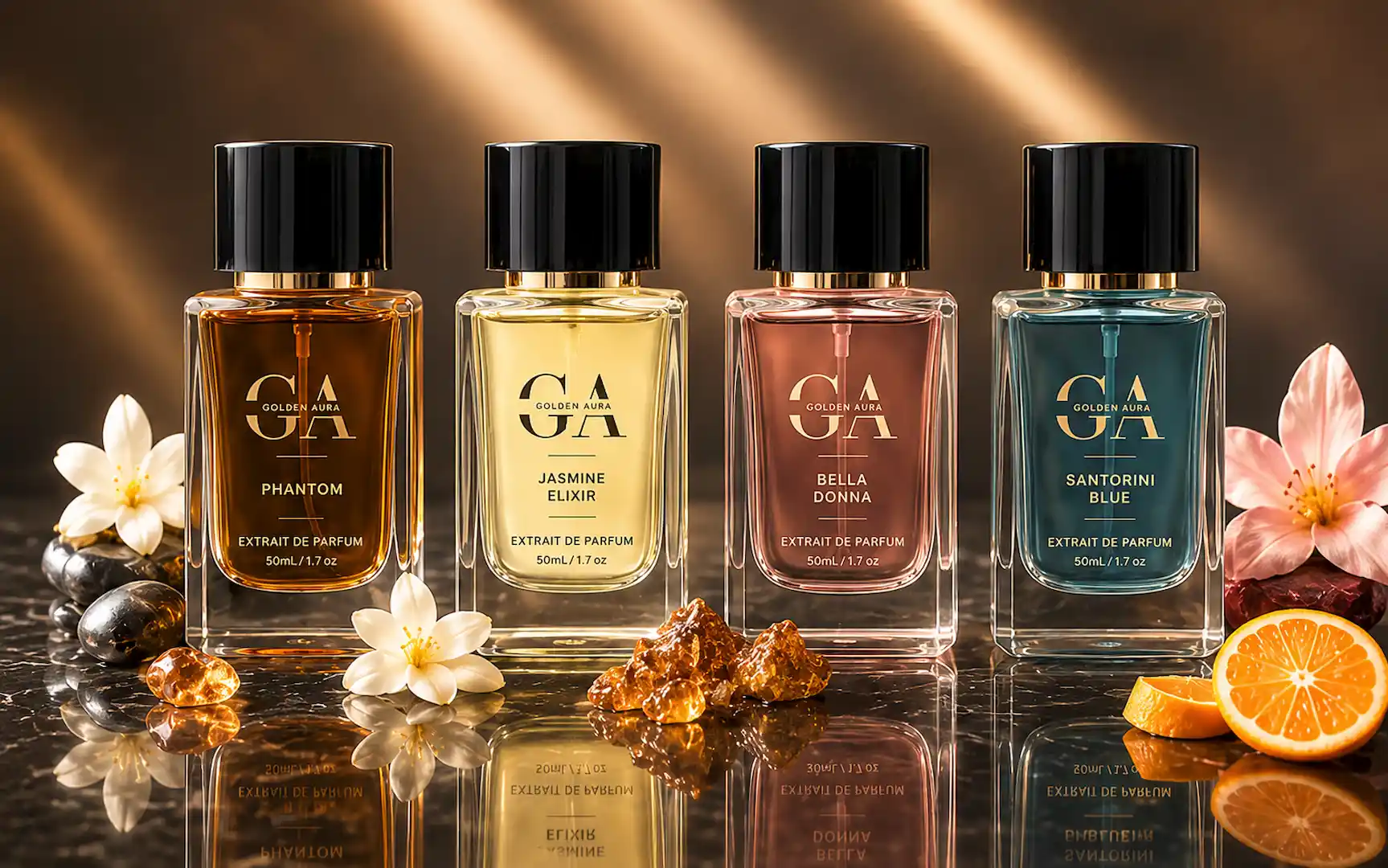 Golden Aura luxury extrait de parfum collection India featuring premium long lasting fragrances